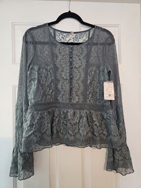 Free People Lace Peplum Long-Sleeve Top